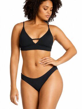 Billabong Sol Searcher V Neck Cami Bikini Top Black Pebble Small NWOT Eco